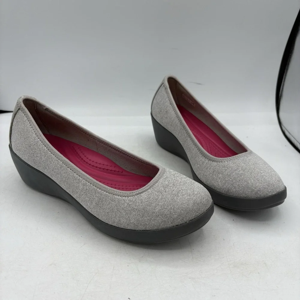Crocs Shoes Womens Size 8 Heathered Gray Pull On Busy Day Ballet Wedge Casual